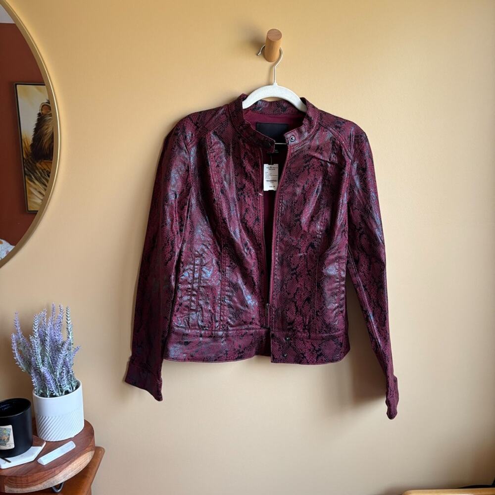 Sanctuary Kori Snake Print Moto Jacket Zip Button Size Small